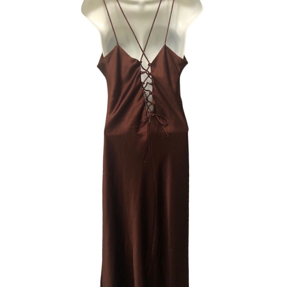 Zara Satin Strappy Midi Slip Dress Brown Sz. XL Criss Cross Back Summer Elegance - Picture 3 of 5